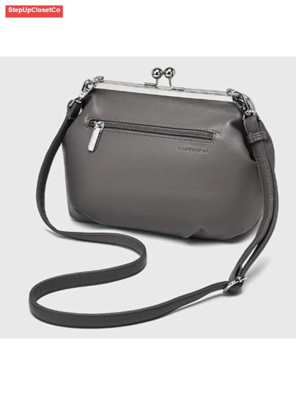 Slouchy PU Leather Kiss Lock Crossbody Bag Hobo Wallet Handbag